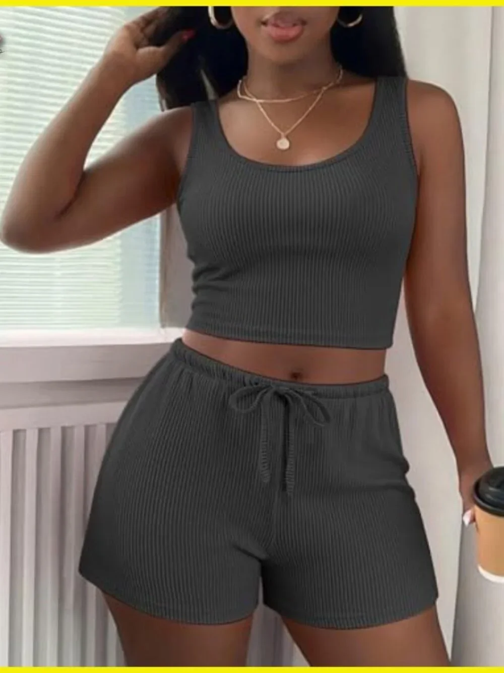 Soft Twisted Rib Knit Lounge Set Crop Top Shorts Pants Comfy Chic